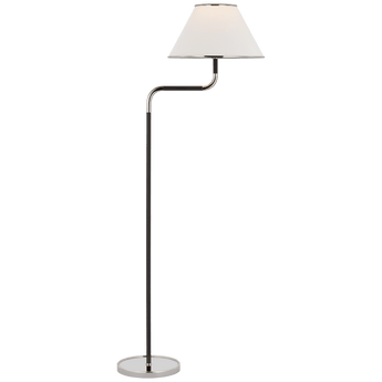 Rigby Medium Bridge Arm Floor Lamp in Polished Nickel and Ebony with Linen Shade