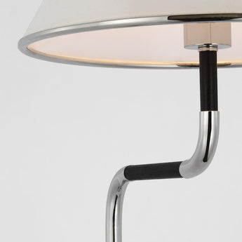 Rigby Medium Bridge Arm Floor Lamp in Polished Nickel and Ebony with Linen Shade