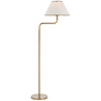 Rigby Medium Bridge Arm Floor Lamp in Soft Brass and Natural Oak with Linen Shade