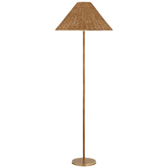 Wimberley Medium Wrapped Floor Lamp in Soft Brass with Natural Wicker Shade