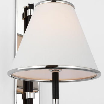 Rigby Small Sconce in Polished Nickel and Ebony with Linen Shade