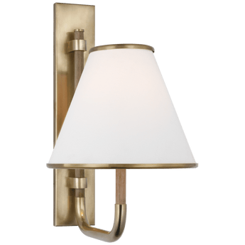 Rigby Small Sconce in Soft Brass and Natural Oak with Linen Shade