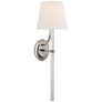 Abigail XL Sconce in Polished Nickel and Clear Wavy Glass with Linen Shade