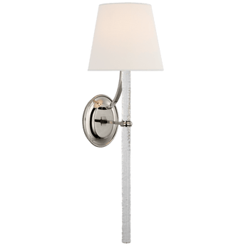 Abigail XL Sconce in Polished Nickel and Clear Wavy Glass with Linen Shade