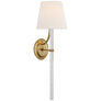 Abigail XL Sconce in Soft Brass and Clear Wavy Glass with Linen Shade