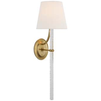 Abigail XL Sconce in Soft Brass and Clear Wavy Glass with Linen Shade