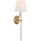 Abigail XL Sconce in Soft Brass and Clear Wavy Glass with Linen Shade