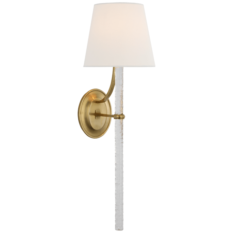 Abigail XL Sconce in Soft Brass and Clear Wavy Glass with Linen Shade