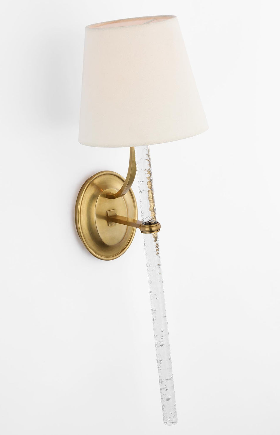 Abigail XL Sconce in Soft Brass and Clear Wavy Glass with Linen Shade