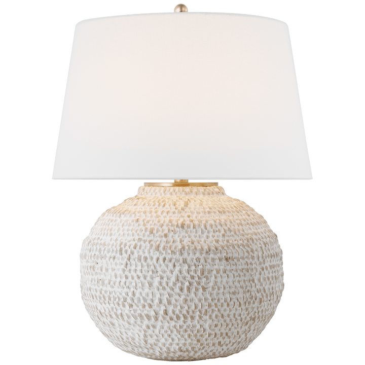 Avedon Small Table Lamp in Plaster White Rattan with Linen Shade
