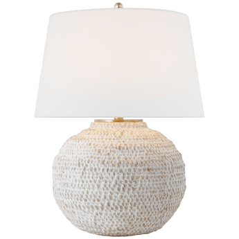 Avedon Small Table Lamp in Plaster White Rattan with Linen Shade