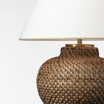 Avedon 11" Cordless Accent Lamp in Natural Rattan with Linen Shade