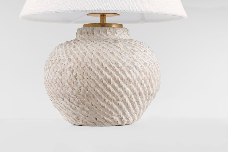 Avedon 11" Cordless Accent Lamp in Plaster White Rattan with Linen Shade