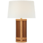 Lignum Medium Table Lamp in Dark Oak and Dark Rattan with Linen Shade