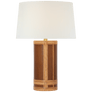 Lignum Medium Table Lamp in Dark Oak and Dark Rattan with Linen Shade