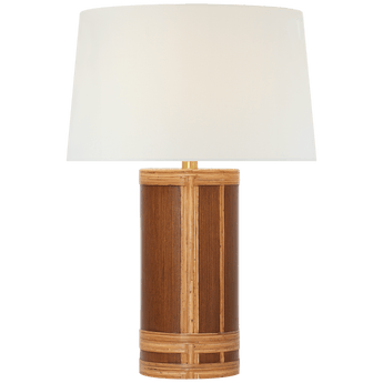 Lignum Medium Table Lamp in Dark Oak and Dark Rattan with Linen Shade