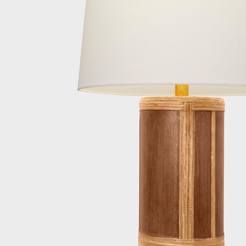 Lignum Medium Table Lamp in Dark Oak and Dark Rattan with Linen Shade