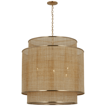 Linley Extra Large Hanging Shade in Soft Brass and Natural Rattan Caning