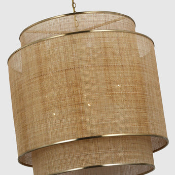 Linley Extra Large Hanging Shade in Soft Brass and Natural Rattan Caning