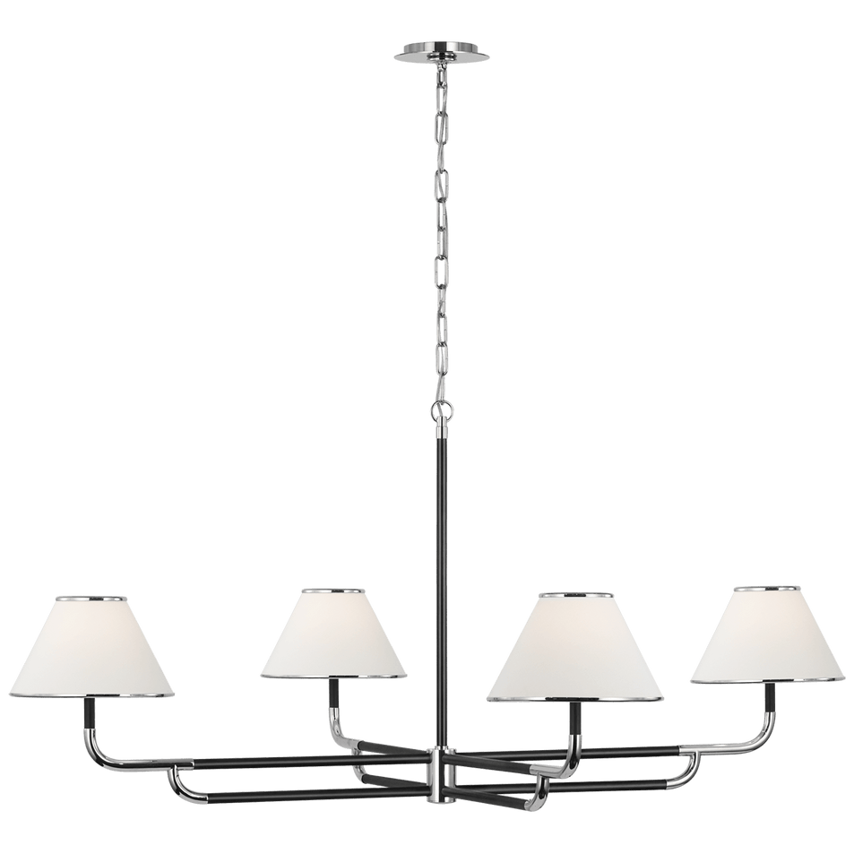Rigby Grande Chandelier in Polished Nickel and Ebony with Linen Shade