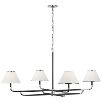 Rigby Grande Chandelier in Polished Nickel and Ebony with Linen Shade