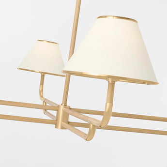 Rigby Grande Chandelier in Soft Brass and Natural Oak with Linen Shade