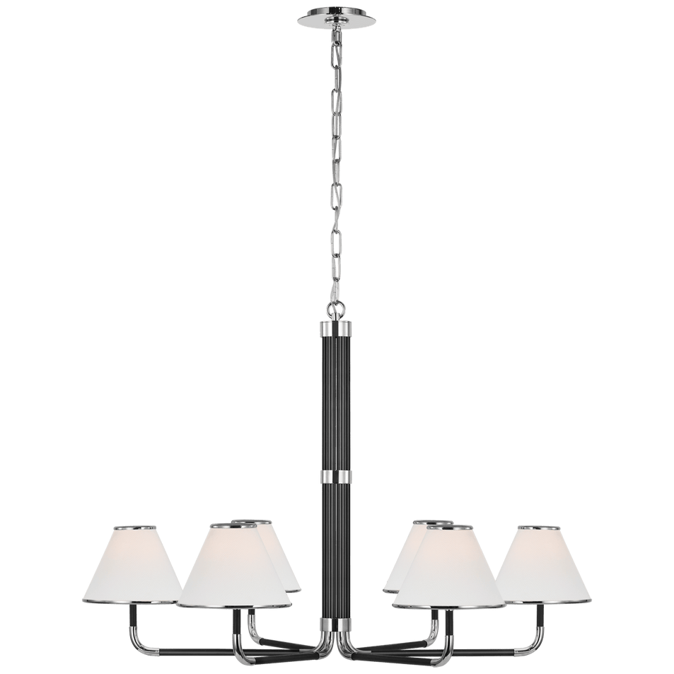 Rigby XL Chandelier in Polished Nickel and Ebony with Linen Shade