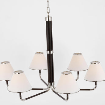 Rigby XL Chandelier in Polished Nickel and Ebony with Linen Shade