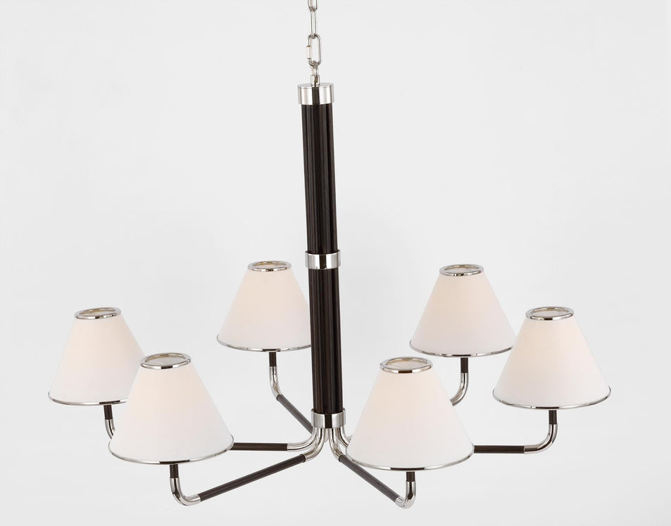 Rigby XL Chandelier in Polished Nickel and Ebony with Linen Shade