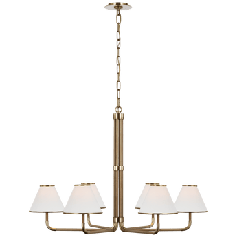 Rigby XL Chandelier in Soft Brass and Natural Oak with Linen Shade