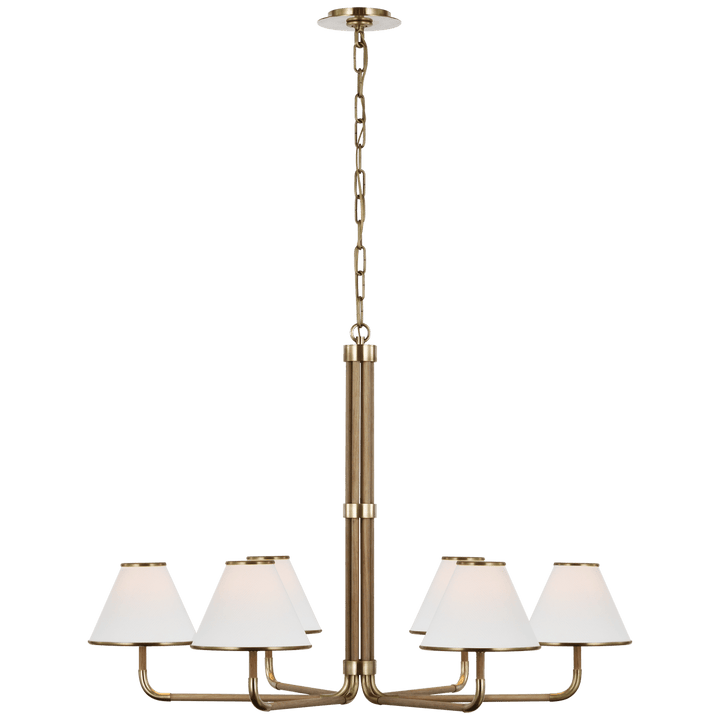 Rigby XL Chandelier in Soft Brass and Natural Oak with Linen Shade