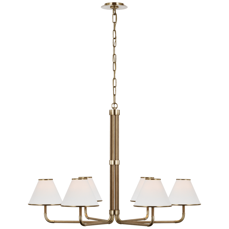 Rigby XL Chandelier in Soft Brass and Natural Oak with Linen Shade