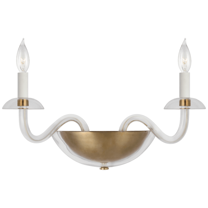 Brigitte Small Double Sconce in Clear Glass and Hand-Rubbed Antique Brass