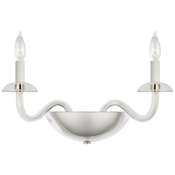 Brigitte Small Double Sconce in Clear Glass and Polished Nickel