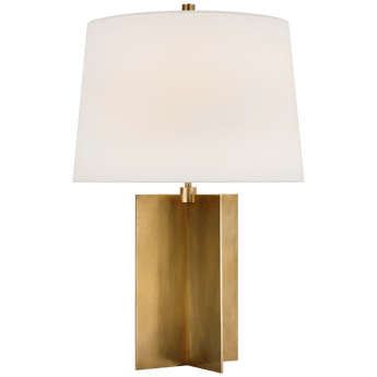 Costes Medium Table Lamp in Hand-Rubbed Antique Brass with Linen Shade