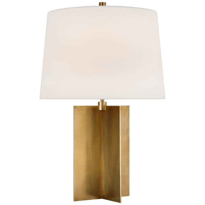 Costes Medium Table Lamp in Hand-Rubbed Antique Brass with Linen Shade