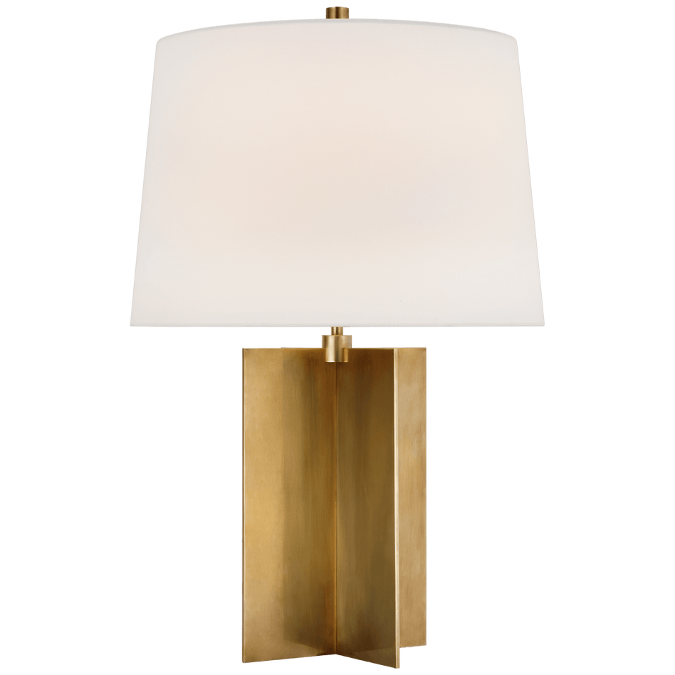 Costes Medium Table Lamp in Hand-Rubbed Antique Brass with Linen Shade