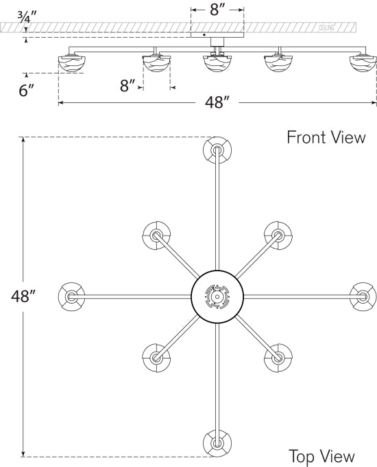 Pedra Extra Large Staggered Arm Flush Mount Blueprint