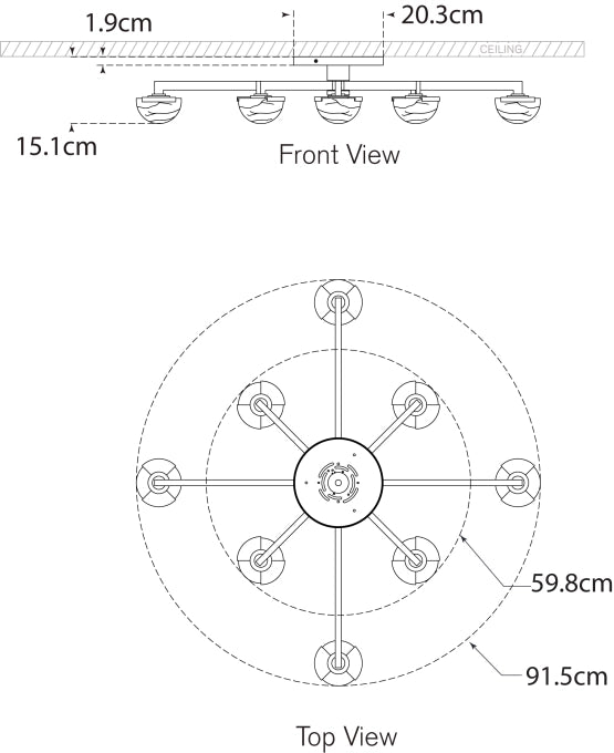 Pedra Large Staggered Arm Flush Mount Blueprint