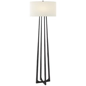 Scala Large Hand-Forged Floor Lamp in Aged Iron with Linen Shade