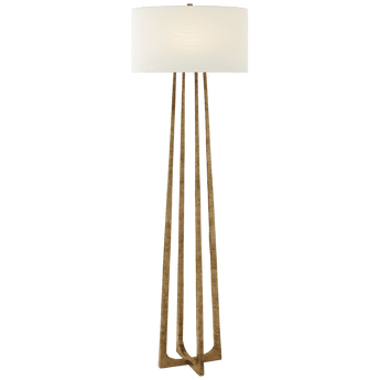 Scala Large Hand-Forged Floor Lamp in Gilded Iron with Linen Shade