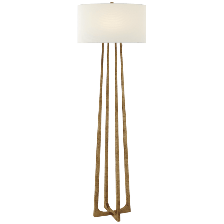 Scala Large Hand-Forged Floor Lamp in Gilded Iron with Linen Shade