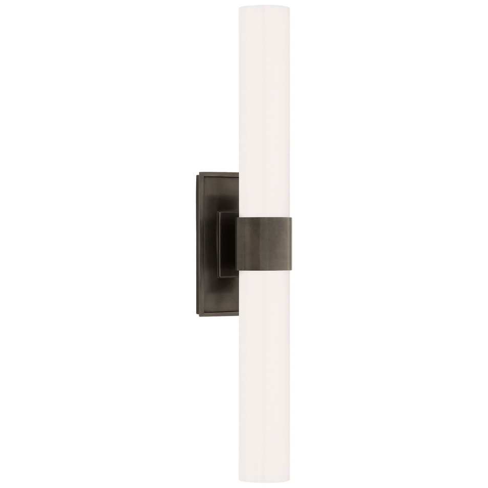 Presidio Petite Double Sconce in Bronze with White Glass
