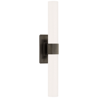 Presidio Petite Double Sconce in Bronze with White Glass