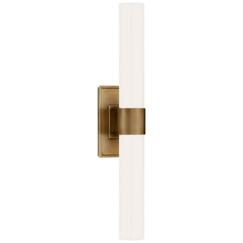 Presidio Petite Double Sconce in Hand-Rubbed Antique Brass with White Glass