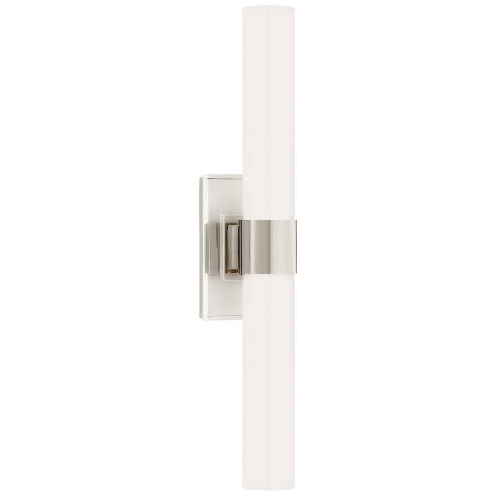 Presidio Petite Double Sconce in Polished Nickel with White Glass
