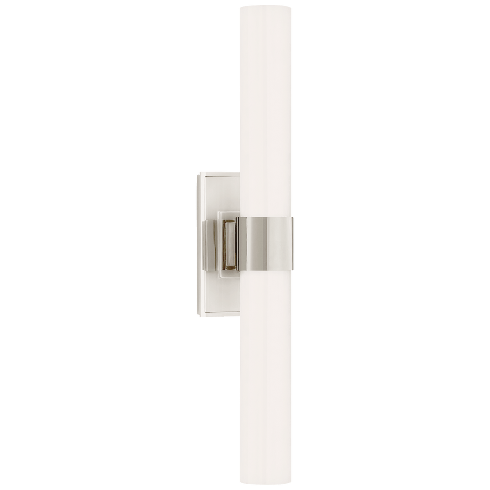 Presidio Petite Double Sconce in Polished Nickel with White Glass