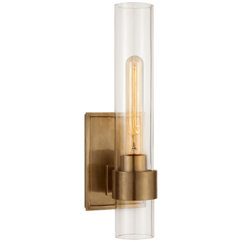 Presidio Petite Sconce in Hand-Rubbed Antique Brass with Clear Glass