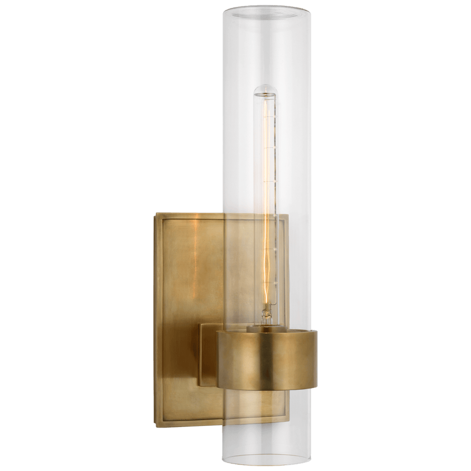 Presidio 18" Outdoor Sconce in Hand-Rubbed Antique Brass with Clear Glass