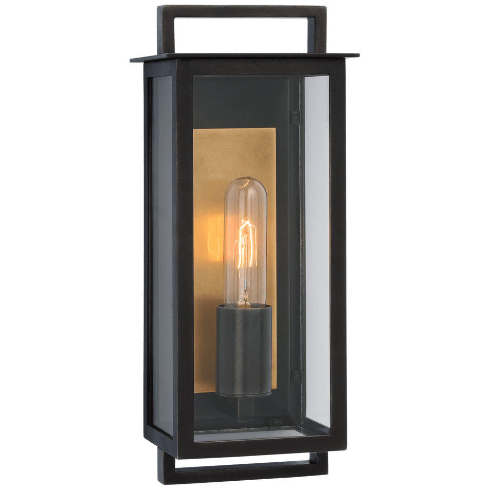 Halle Small Narrow Wall Lantern in Aged Iron with Clear Glass